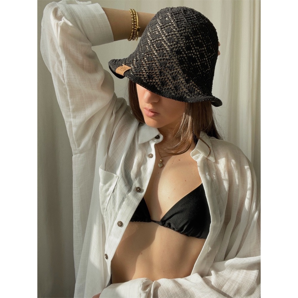 NWOT Black Crochet Bucket Hat